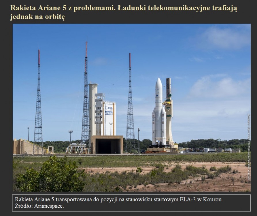 Rakieta Ariane 5 z problemami. Ładunki telekomunikacyjne trafiają jednak na orbitę.jpg