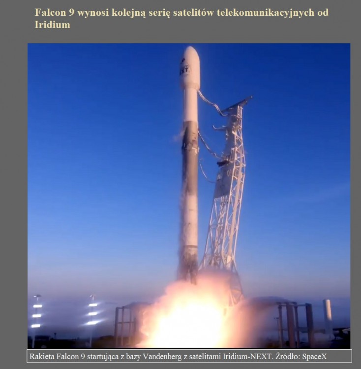 Falcon 9 wynosi kolejną serię satelitów telekomunikacyjnych od Iridium.jpg
