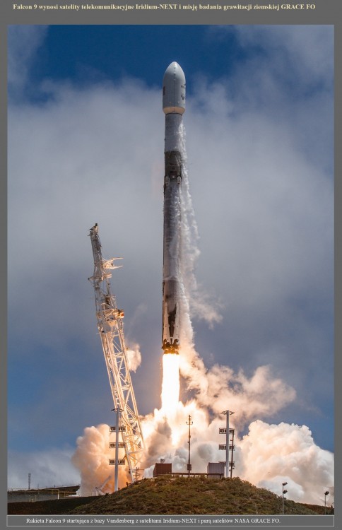 Falcon 9 wynosi satelity telekomunikacyjne Iridium-NEXT i misję badania grawitacji ziemskiej GRACE FO.jpg