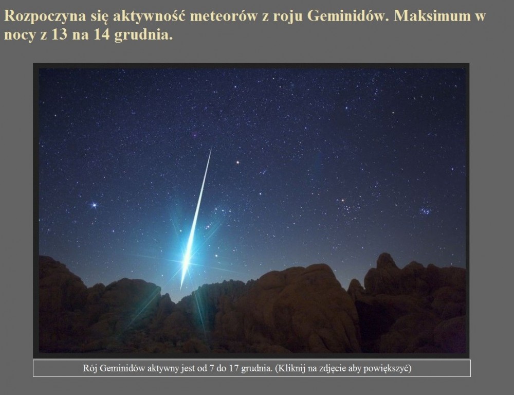Rozpoczyna się aktywność meteorów z roju Geminidów. Maksimum w nocy z 13 na 14 grudnia..jpg