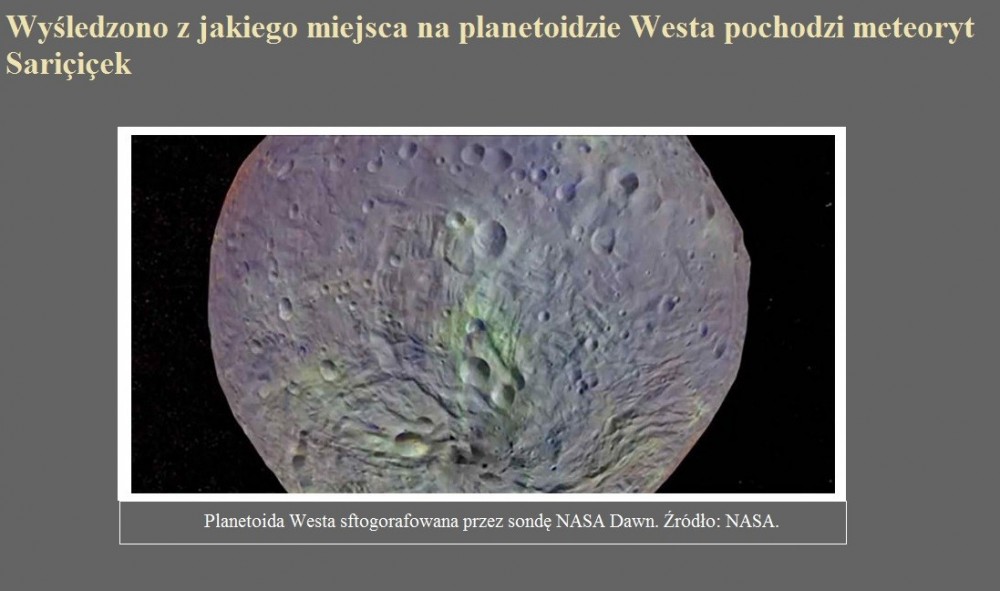 Wyśledzono z jakiego miejsca na planetoidzie Westa pochodzi meteoryt Sariçiçek.jpg