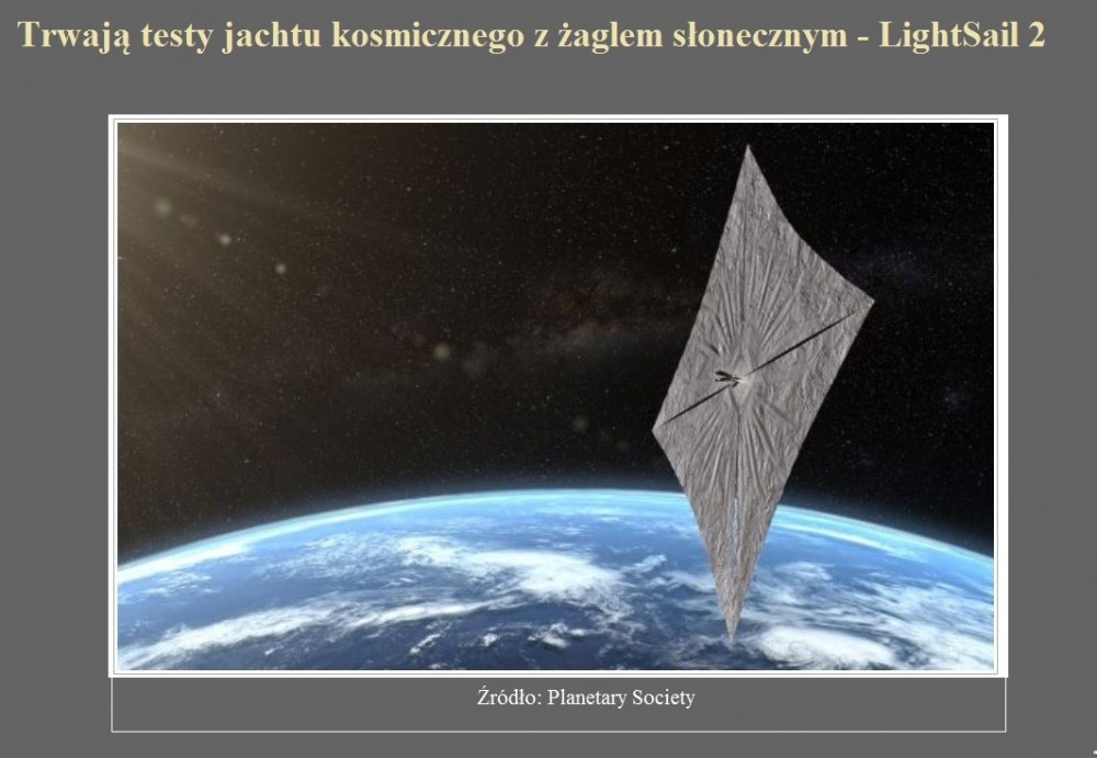 Trwają testy jachtu kosmicznego z żaglem słonecznym - LightSail 2.jpg