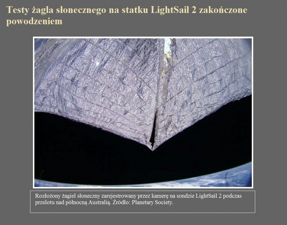 Testy żagla słonecznego na statku LightSail 2 zakończone powodzeniem.jpg