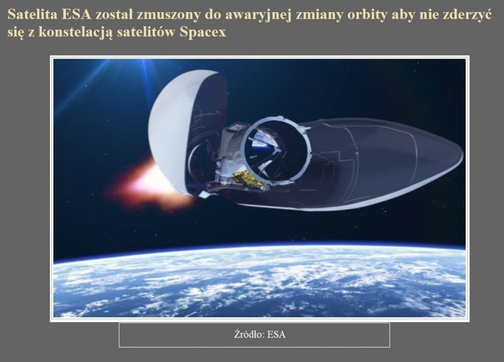 Satelita ESA został zmuszony do awaryjnej zmiany orbity aby nie zderzyć się z konstelacją satelitów Spacex.jpg