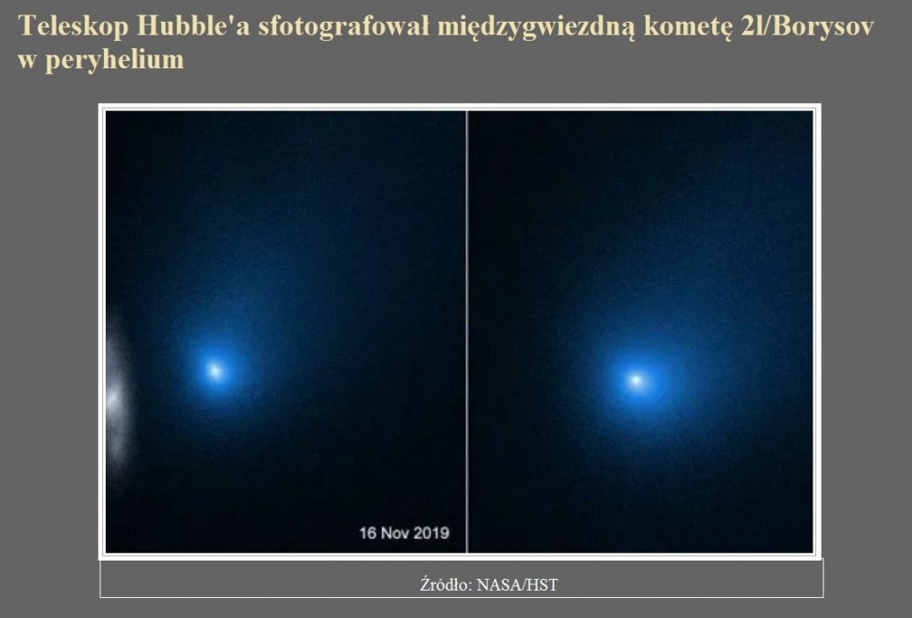 Teleskop Hubble'a sfotografował międzygwiezdną kometę 2lBorysov w peryhelium.jpg