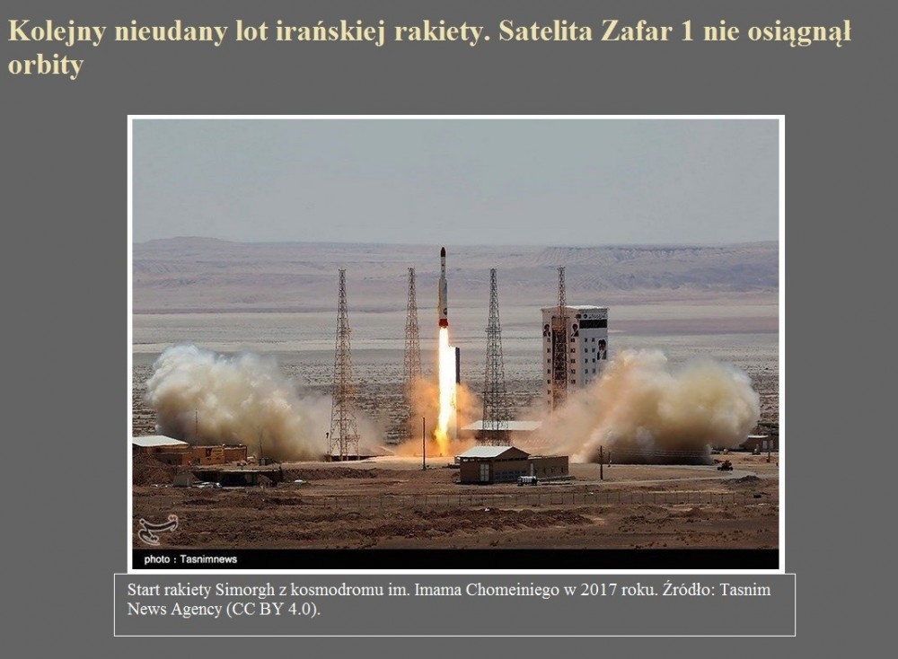 Kolejny nieudany lot irańskiej rakiety. Satelita Zafar 1 nie osiągnął orbity.jpg