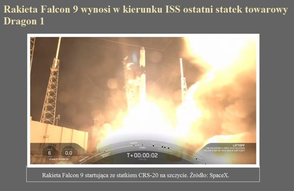 Rakieta Falcon 9 wynosi w kierunku ISS ostatni statek towarowy Dragon 1.jpg