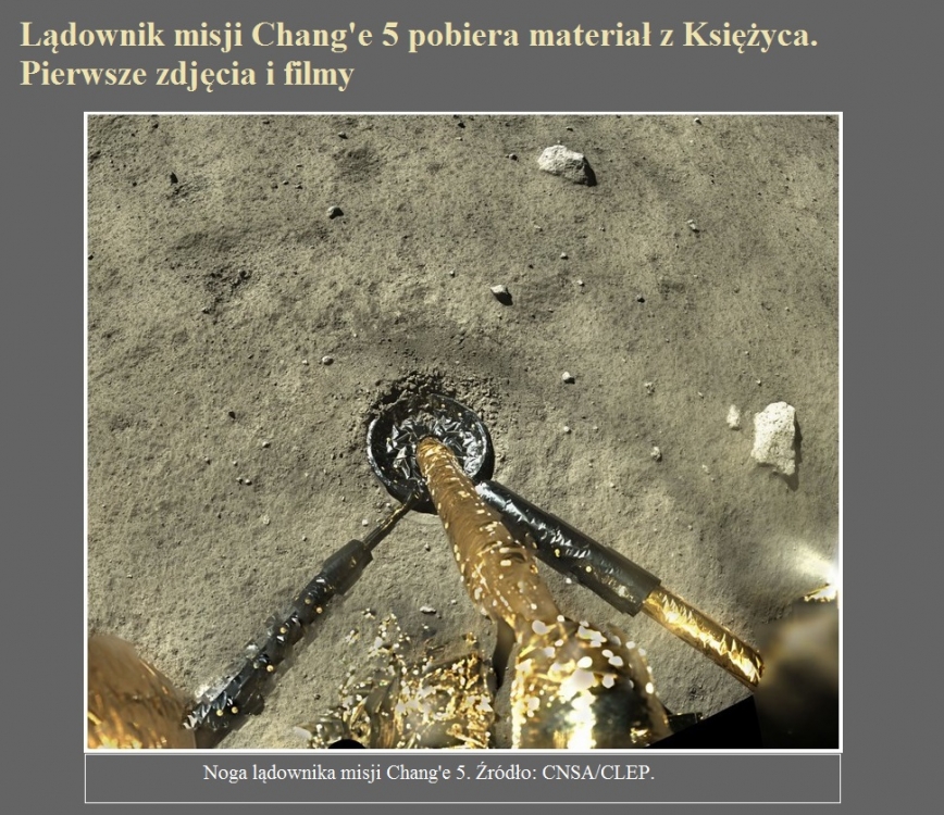 Lądownik misji Chang'e 5 pobiera materiał z Księżyca. Pierwsze zdjęcia i filmy.jpg