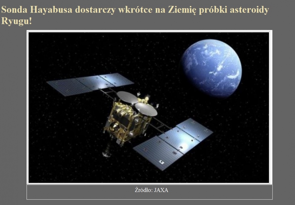 Sonda Hayabusa dostarczy wkrótce na Ziemię próbki asteroidy Ryugu.jpg