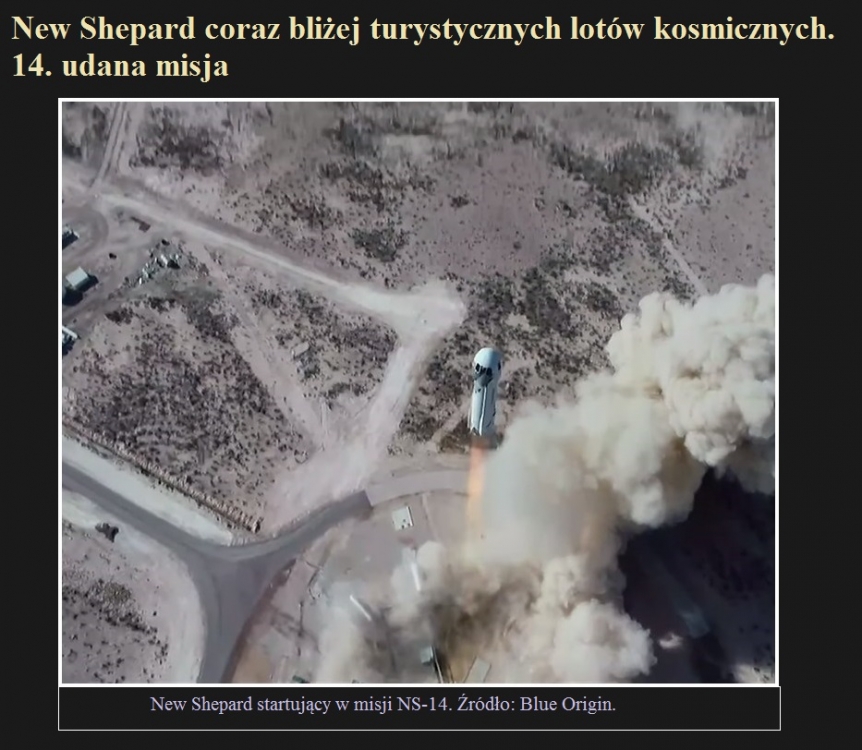 New Shepard coraz bliżej turystycznych lotów kosmicznych. 14. udana misja.jpg