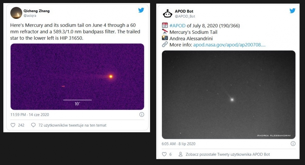 Merkury ma piękny ogon. Wygląda na nocnym niebie jak lecąca kometa. Zobacz zdjęcia2.jpg