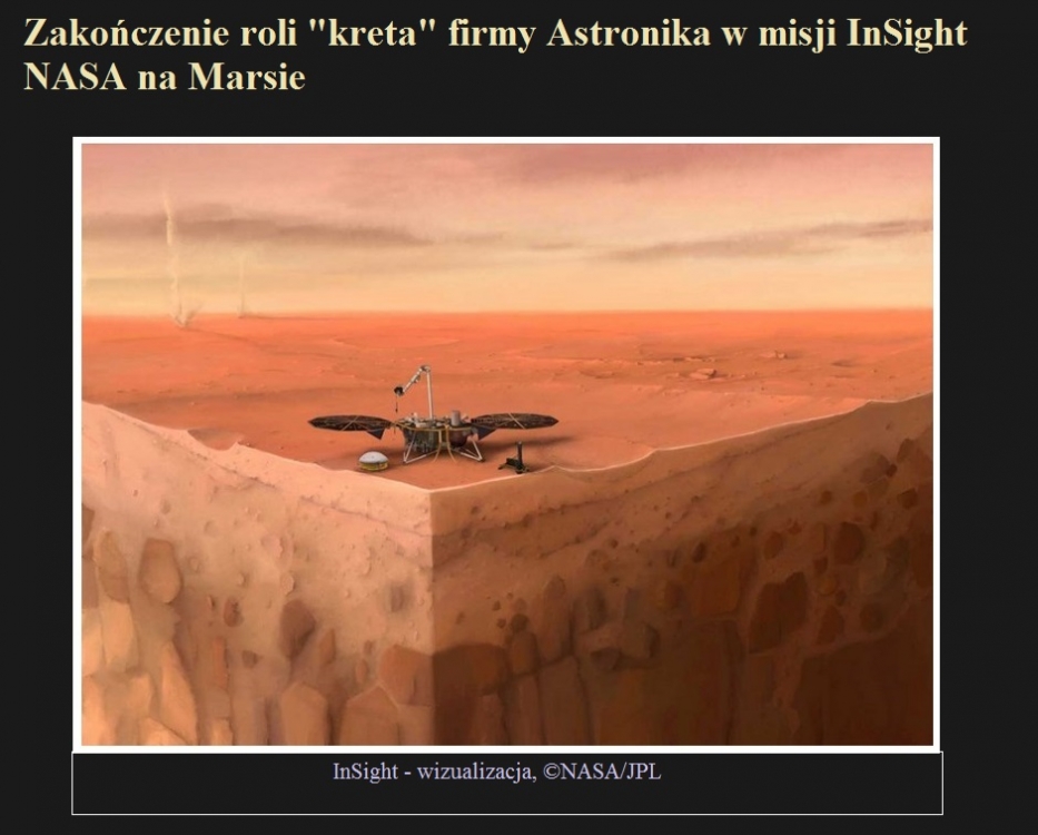 Zakończenie roli kreta firmy Astronika w misji InSight NASA na Marsie.jpg