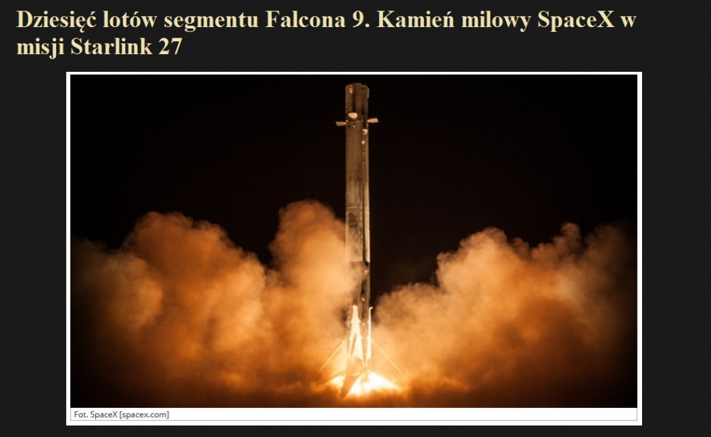 Dziesięć lotów segmentu Falcona 9. Kamień milowy SpaceX w misji Starlink 27.jpg