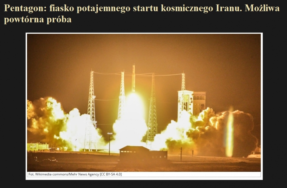 Pentagon fiasko potajemnego startu kosmicznego Iranu. Możliwa powtórna próba.jpg