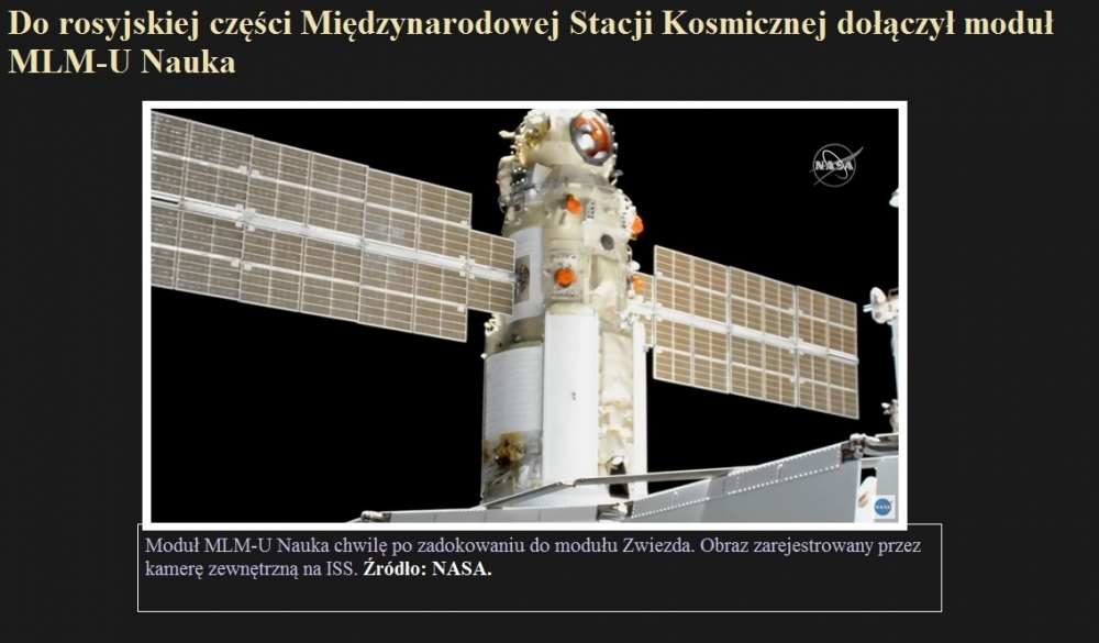 Do rosyjskiej części Międzynarodowej Stacji Kosmicznej dołączył moduł MLM-U Nauka.jpg