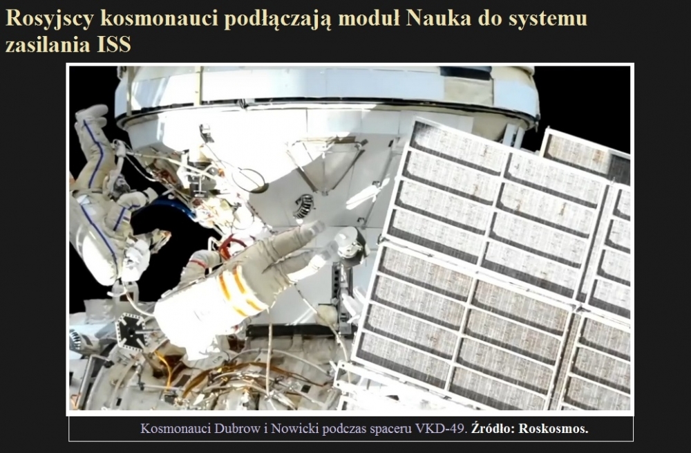 Rosyjscy kosmonauci podłączają moduł Nauka do systemu zasilania ISS.jpg