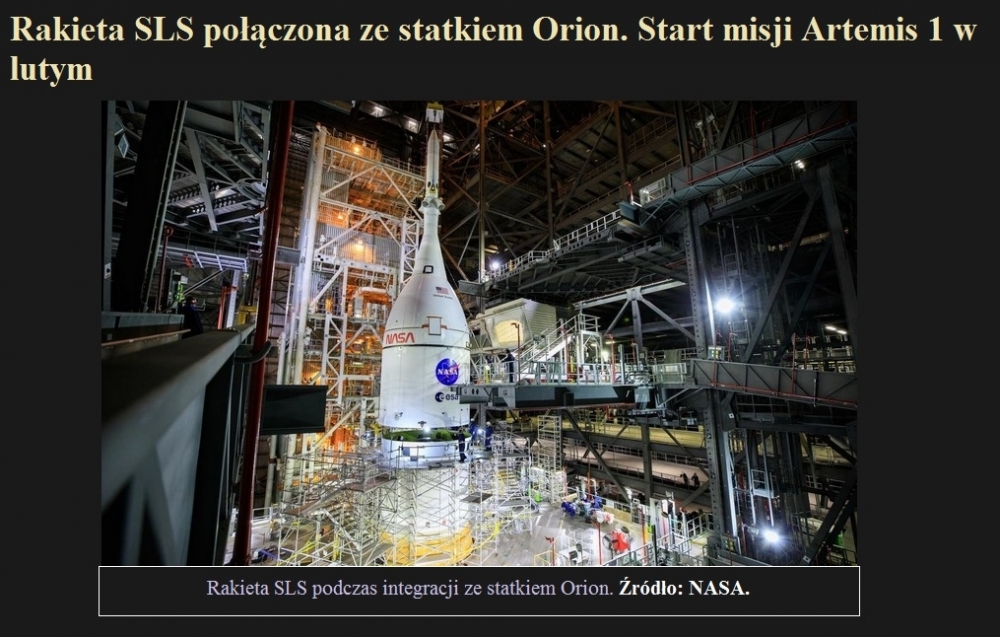Rakieta SLS połączona ze statkiem Orion. Start misji Artemis 1 w lutym.jpg