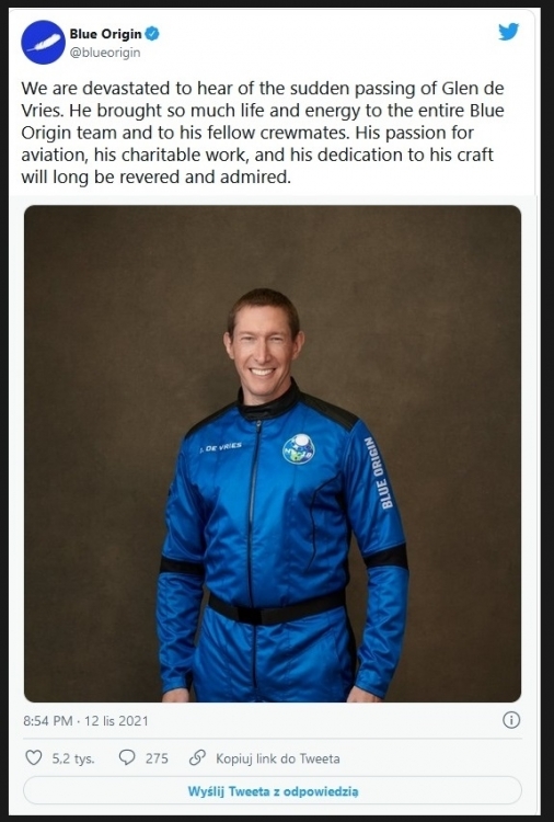 Wypadek lotniczy Glena de Vriesa - uczestnika lotu suborbitalnego Blue Origin2.jpg