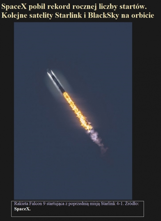 SpaceX pobił rekord rocznej liczby startów. Kolejne satelity Starlink i BlackSky na orbicie.jpg