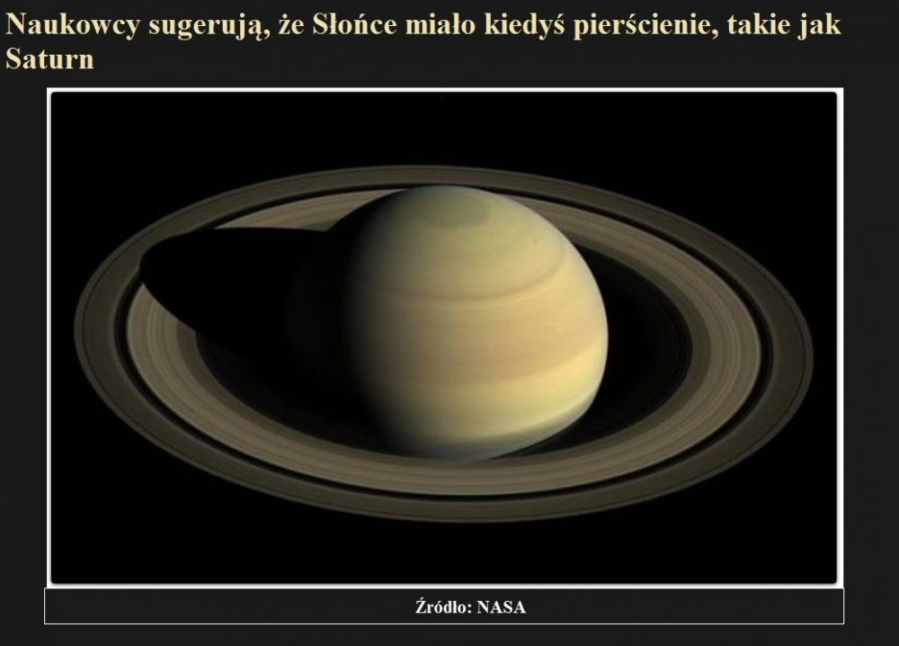 Naukowcy sugerują, że Słońce miało kiedyś pierścienie, takie jak Saturn.jpg