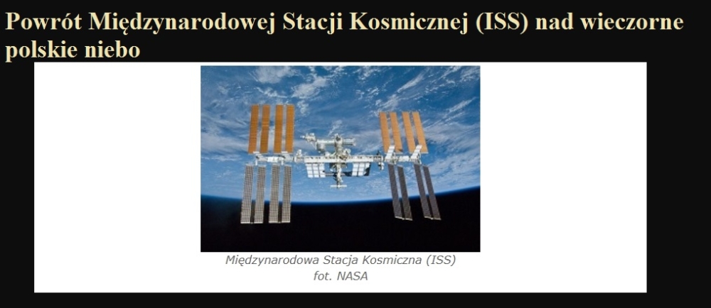Powrót Międzynarodowej Stacji Kosmicznej (ISS) nad wieczorne polskie niebo.jpg