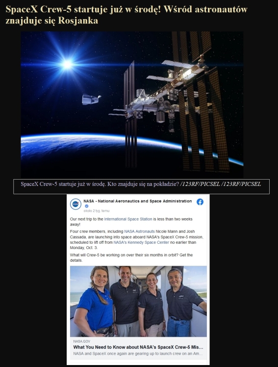 SpaceX Crew-5 startuje już w środę! Wśród astronautów znajduje się Rosjanka.jpg