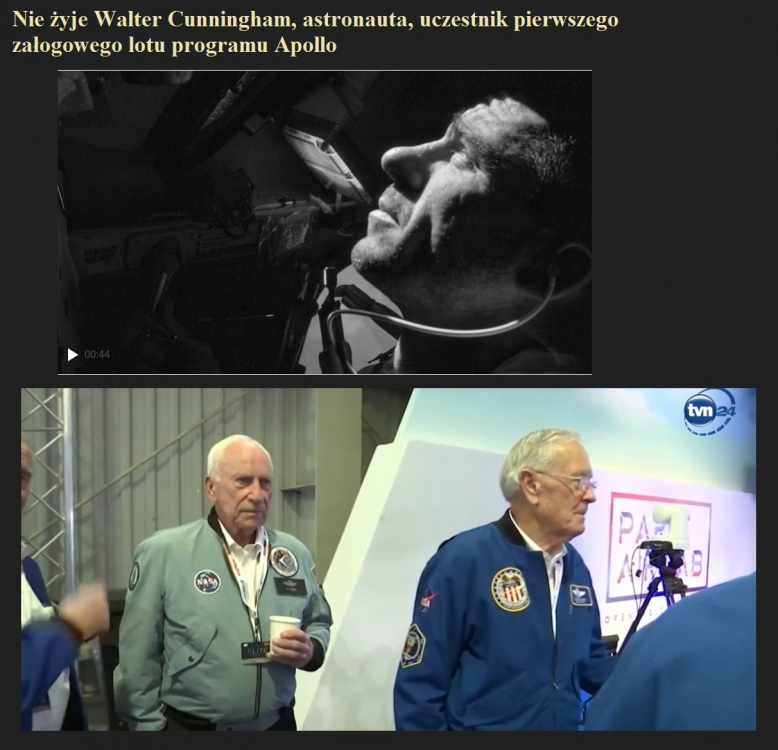 Nie żyje Walter Cunningham, astronauta, uczestnik pierwszego załogowego lotu programu Apollo.jpg