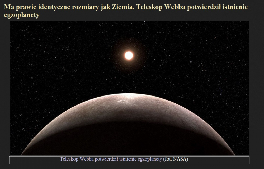 Ma prawie identyczne rozmiary jak Ziemia. Teleskop Webba potwierdził istnienie egzoplanety.jpg