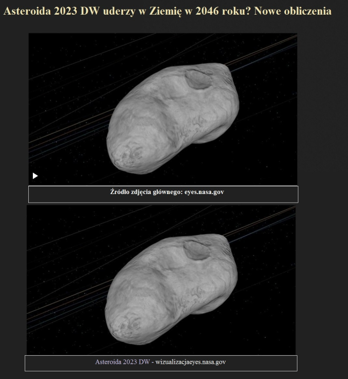 Asteroida 2023 DW uderzy w Ziemię w 2046 roku Nowe obliczenia.jpg