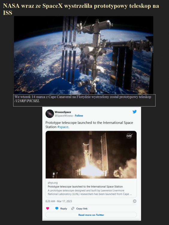 NASA wraz ze SpaceX wystrzeliła prototypowy teleskop na ISS.jpg
