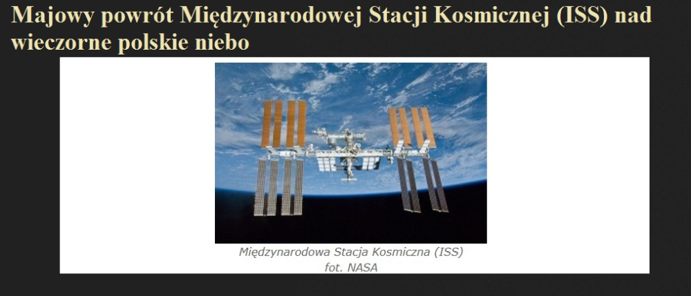 Majowy powrót Międzynarodowej Stacji Kosmicznej (ISS) nad wieczorne polskie niebo.jpg