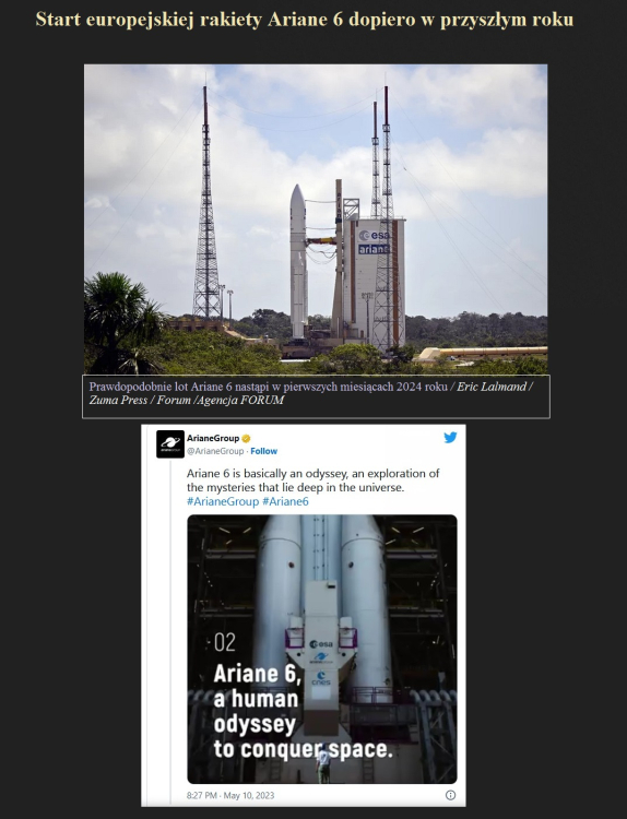 Start europejskiej rakiety Ariane 6 dopiero w przyszłym roku.jpg